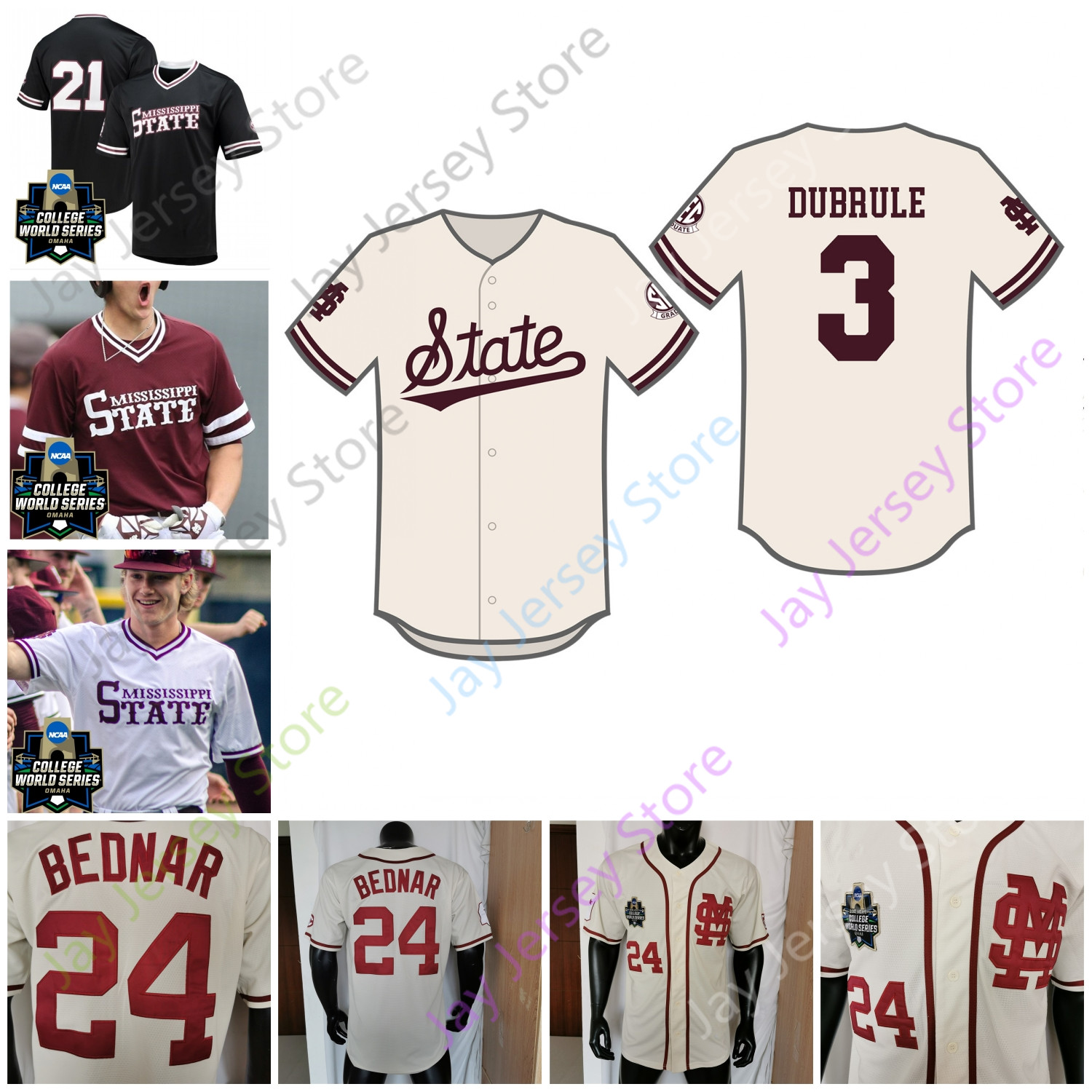 

2021 College WS World Series Mississippi State Baseball Jersey Davis Meche Kamren James Luke Hancock Allen Logan Tanner Will Clark Brandon Woodruff Adam Frazier, Red