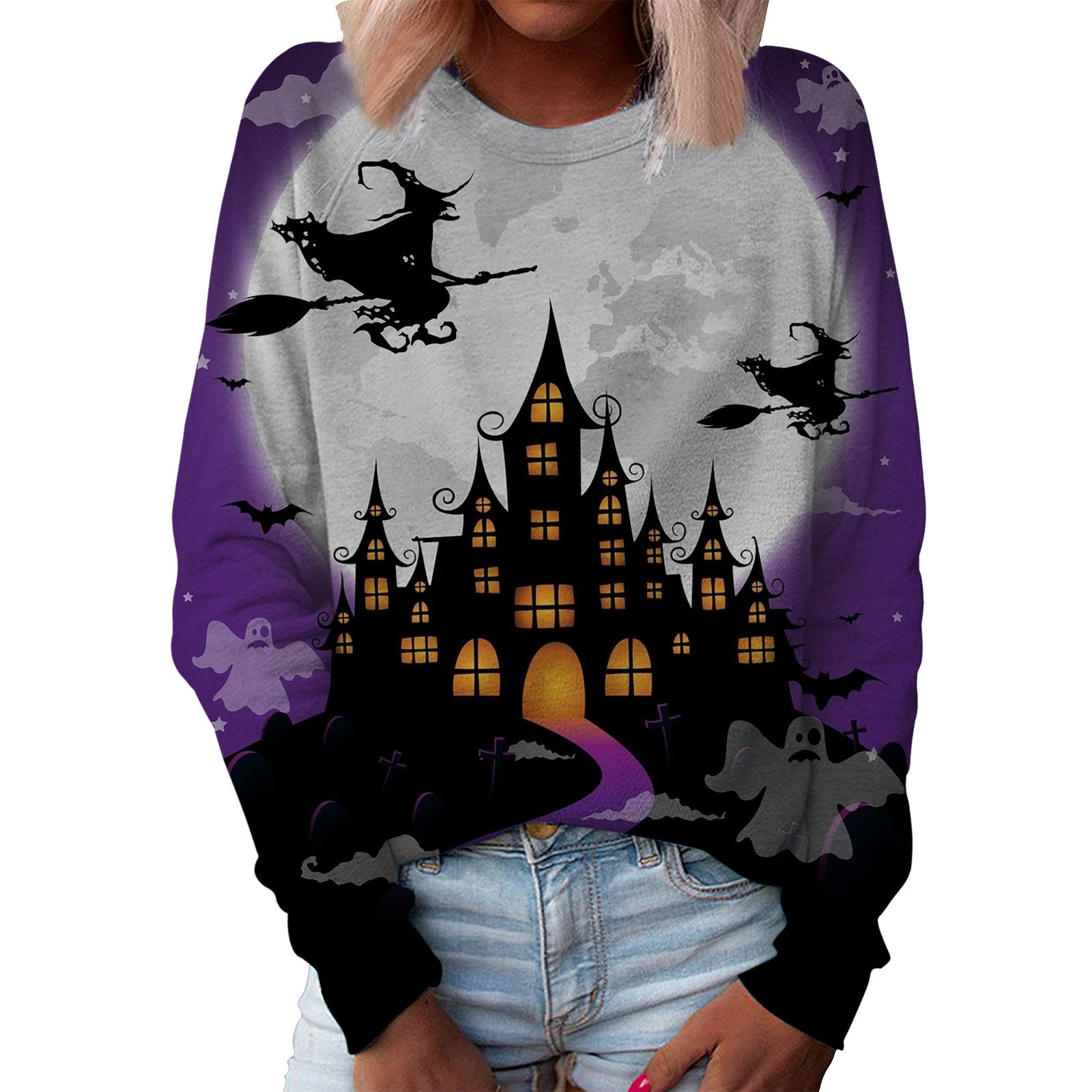 

Halloween Spider Long Sleeve Skull Hooded Long Sleeve Ladies Long Sweater Loose Comfortable and Soft, Picture1