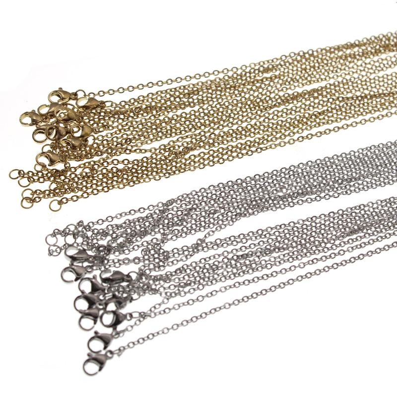 

5pcs/lot Chain Necklace 2mm Men Women Gold 316L Stainless Steel Link Cuban Necklaces Lobster Clasp For Jewelry Making Chains