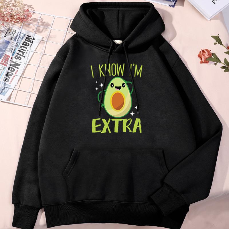

Men' Hoodies & Sweatshirts I Konw I'M Extra Funny Avocado Cartoon Print Men Casual Plus Size Soft Sweatshirt Male Female Kawaii Loose Hoodi, Black