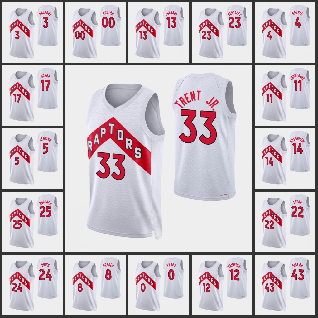 

Toronto Raptors''Men Pascal Siakam Fred VanVleet Sviatoslav Mykhailiuk Gary Trent Jr. OG Anunoby 2022 75th Anniversary Custom White Jersey
