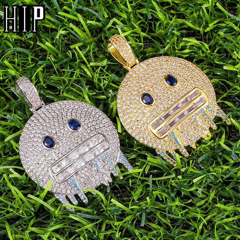 

Hip Hop Iced Out Bling Rapper Cubic Zirconia Smiling Face Baguette Necklaces & Pendants For Men Rapper Jewelry X0509