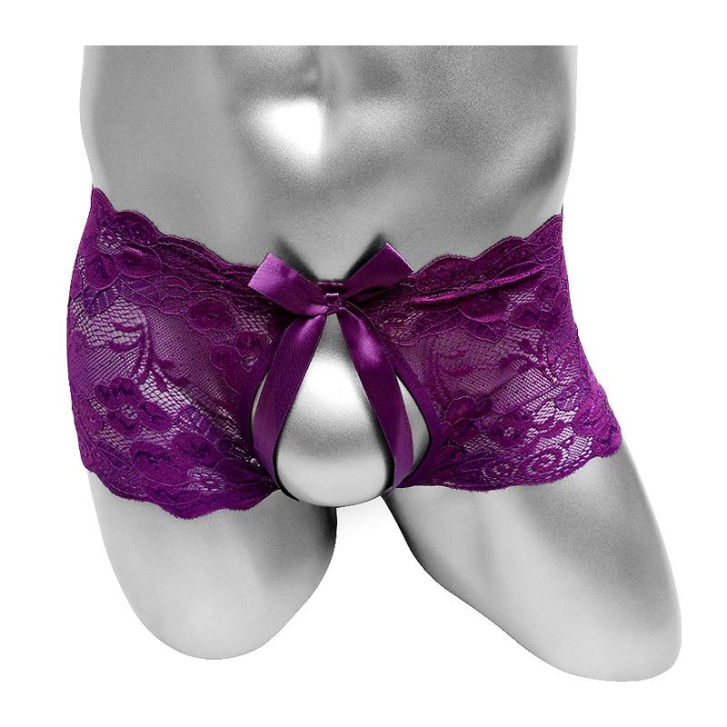 

Open Crotch Floral Lace Sissy Boxer Panties Sexy Mens Shorts Lingerie See Through Fashion Underwear Cute Male Bikini Underpants, Black