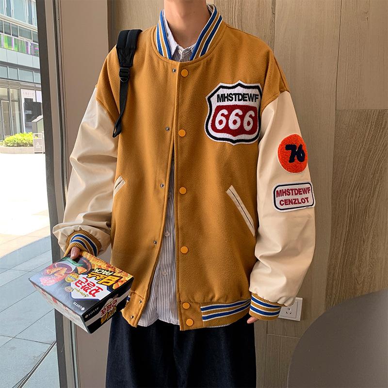 

Jogging Clothing 2021 Bomber Jacket Baseball Suit Trendy Loose Contrast Autumn Men's Patchwork Harajuku Couple, Black;red