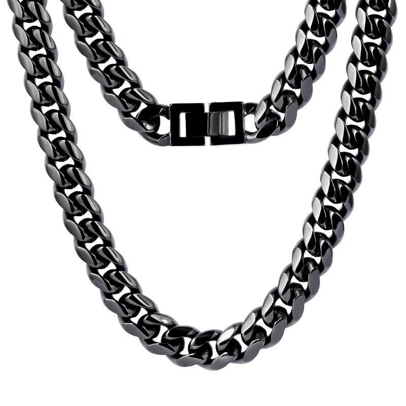 

10mm Black Gold Plated Miami Stainless Steel Hip Hop Jewelry Cuban Link Chain Chokers