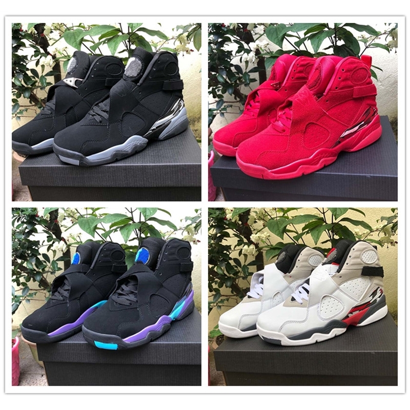

J8 Aqua Black Chrome White True Red Men Basketball Shoes N7 Valentine's Day Purple Grey 8s Mens Deisgner Sports Sneaker with box
