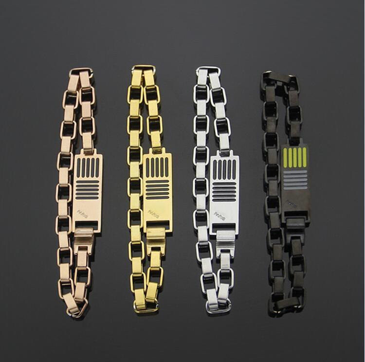 

Fashion Man Women Link Chain Titanium steel Gold square black oil drop stripe bracelets lovers foreign trade style cowboy bracelet