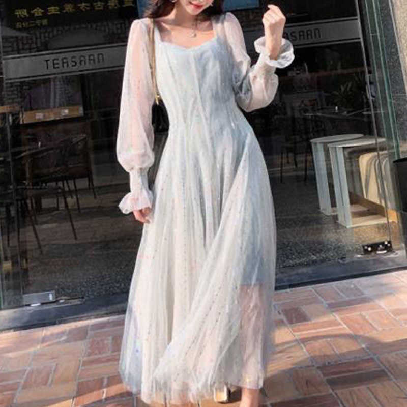 

Sweet Elegant Sequins Dress Vintage Long Sleeve Women Party Fairy Spring Korean Ladies Office Y2K Clothes 210604, Pink sequins dress