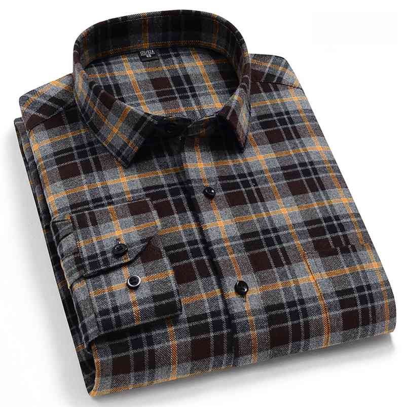 

Pure Cotton Classical men's plaid casual warm shirts full sleeve brushed fabric soft comfortable regular fit male 210721, M568-22