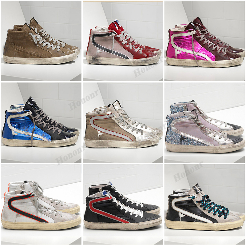 

Mid Slide star high top Sneakers Fashion Woman casual shoes luxury Italy brand Golden Trainers Sequin Classic White Do-old Dirty Men shoe, Black