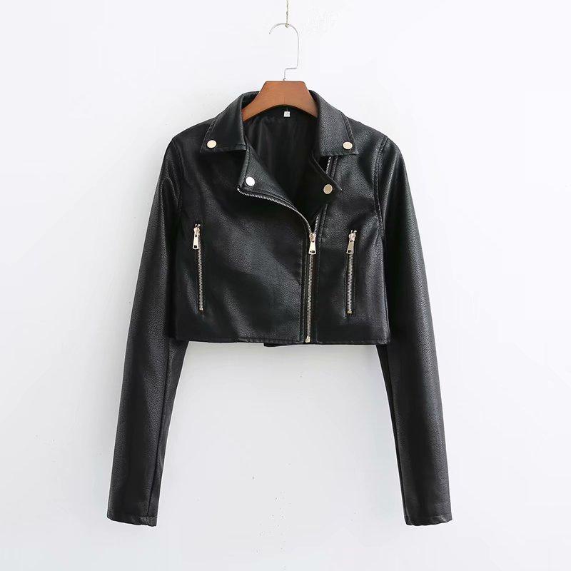 

Women's Jackets Black Short PU Moto Jacket Ladies Zipper Leather Outerwear Cool Woman Spring Autumn Fashion Girls Casual Streetwear Coats