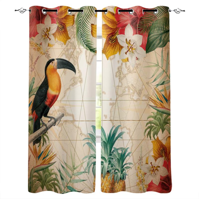 

Toucan Flower Fruit Pineapple Map Blackout Curtains Home Decor Living Room Window Children's Bedroom Curtain & Drapes