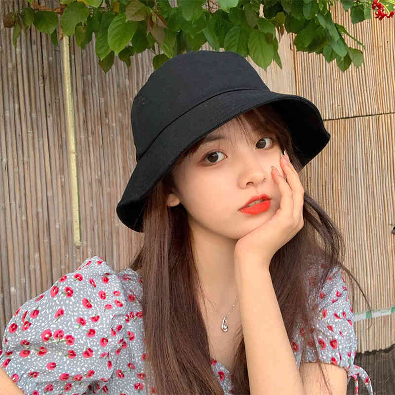 

Ten thousand year pure color fisherman's hat female summer versatile sunshade hair female sunscreen net red cover face sun hat show face, Navy blue
