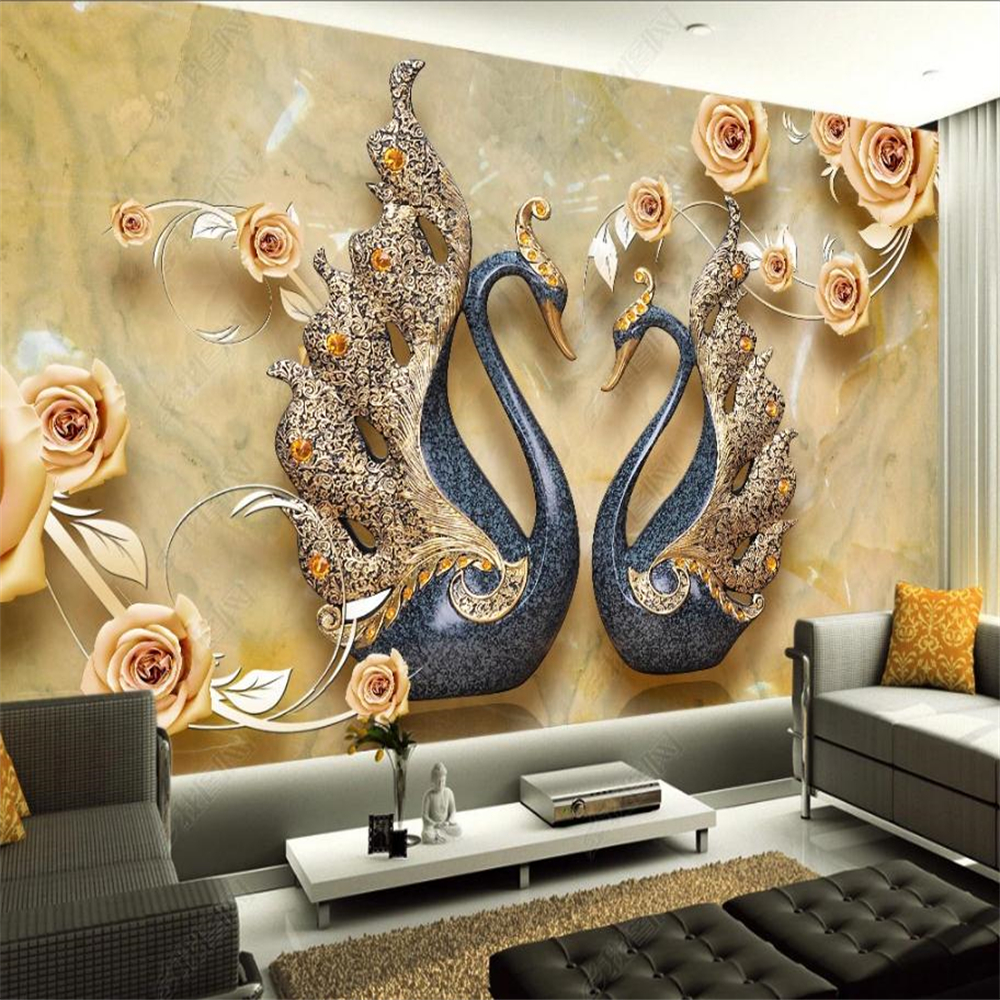 

3d murals wallpaper for living room 3D three-dimensional flower swan modern minimalist TV background wall, Custom sizes