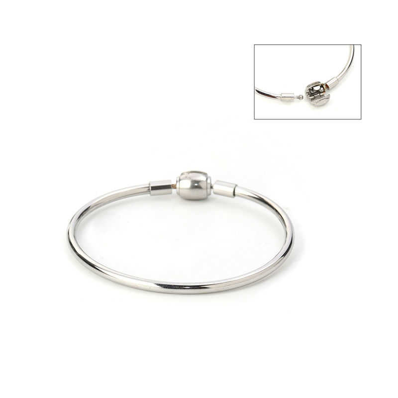 

Fashion Stainless Steel Bangles Bracelets with Oval & Round Clasp Can Open Jewelry Women Girls Gifts 19 - 18cm Long 1 Pc Q0719