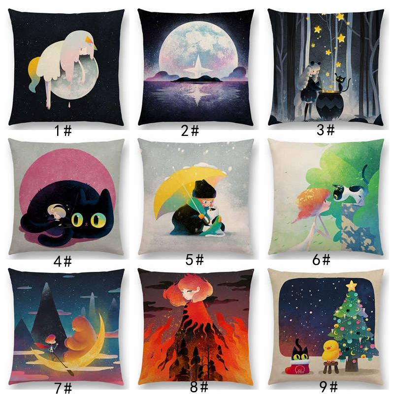 

Arrival Colorful Dreams Black Cat Cute Girls Magical Sun Moon Warm Star Cushion Cover Car Covers Sofa Throw Pillow Case Cushion/Decorative