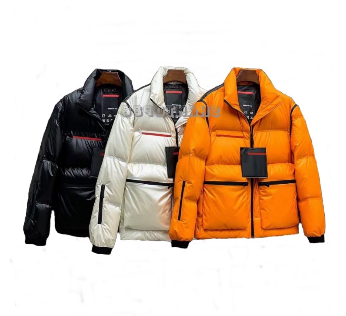 

21FW Designer mens down jacket PRAD with detachable sleeves, top quality 90% white goose feather Budge Triangle Art, SGN 919 Tec Rec stitching fabric long sleeves, This item is not shipped