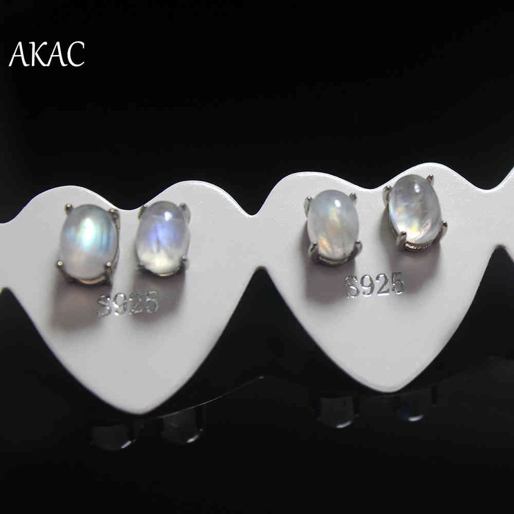 

2pairs/set Approx 5*7mm natural rainbow moonstone 925 silver stud earrings 210323