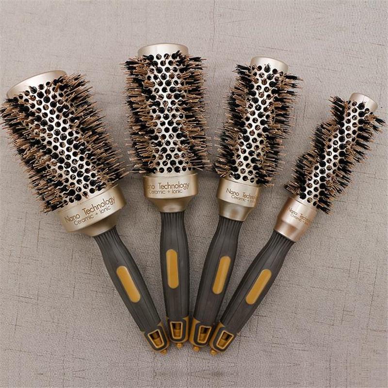 

Hair Brushes High Quality 4 Size Hairdresser Brush Barrel Round Comb With Boar Bristle Ceramic Ionic Curling Barber 20#52