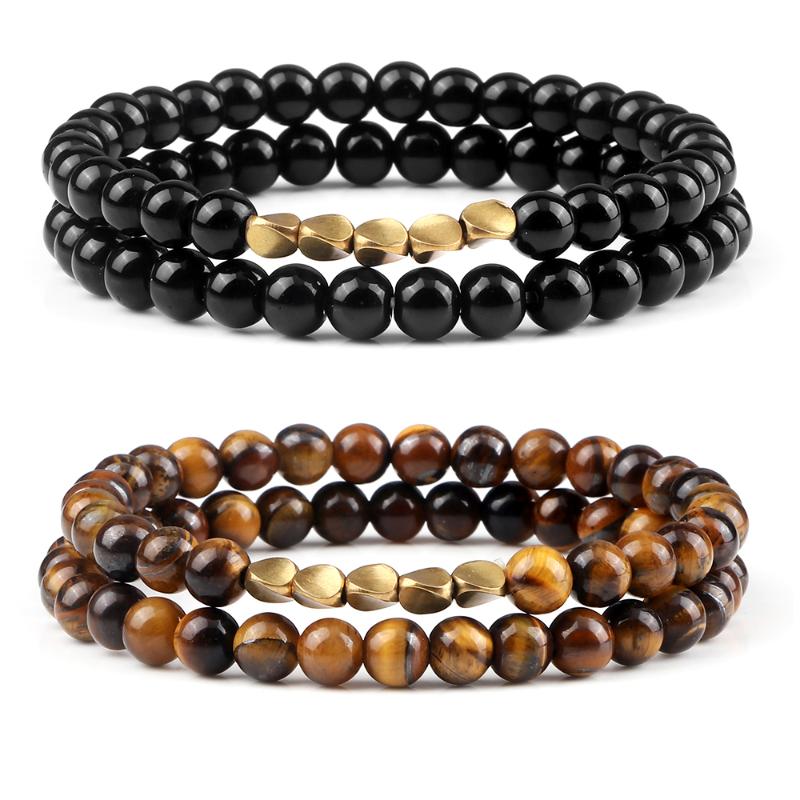 

Beaded, Strands 2Pcs/Set Couple Irregular Copper Beads Bracelet 6MM Tiger Eye Lava Black Matte Natural Stone Bangles Jewelry Gift For Friend