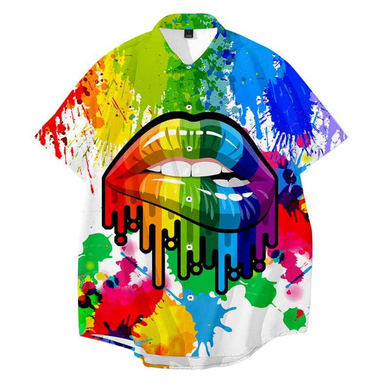 

Men's Casual Shirts Mouth Color 3D Print Patchwork Fashion Hawaiian Men Shirt Cool Turn Down Collar Short Sleeve Streetwear Beach Summer Chi, 00509