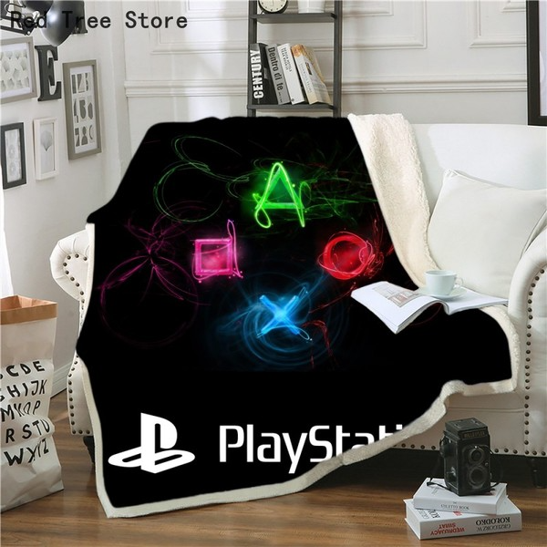 

Cute Cartoon Printed Playstation Game Controller Fleece Blanket Ultra-Soft Flannel Velvet Plush Throw Cover Bedding Sofa Decor