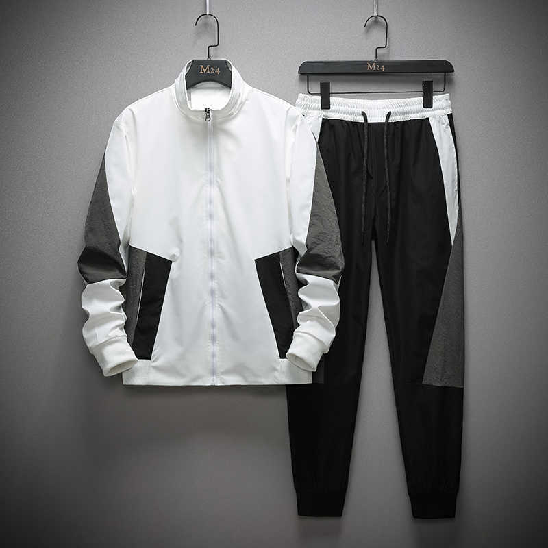

Men Tracksuit Casual Autumn Winter Patchwork Jackets Men Stand Sporting Sets Sweatshirt Coat +2 Piece Pants Mens Clothing 210603, Cjw262white