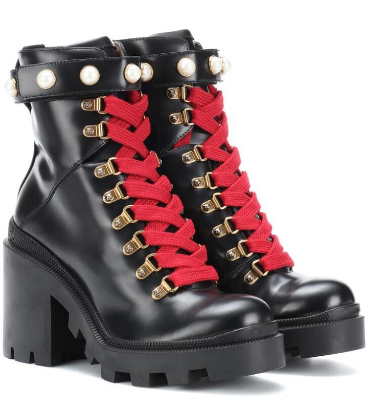 

Top Luxury Trip leather Ankle Boots Winter Crystal-Embellished Lug Sole Combat Boot Women Platform Booties Famous Footwear Comfort Walking EU35-42