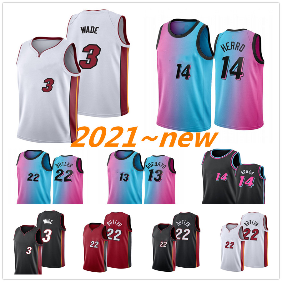 

2021 Basketball Miami Heat Tyler 14 Herro Jersey Jimmy 22 Butler Dwyane 3 Wade Duncan 55 Robinson Dwayne Bam 13 Adebayo Goran Dr, Black;red