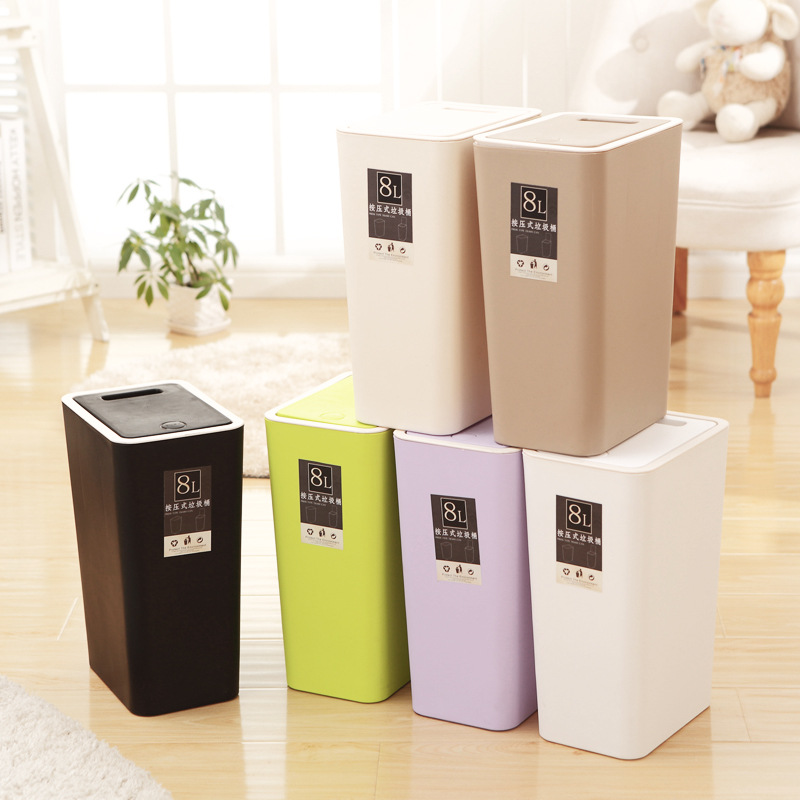 

8 Trash Can Narrow Type Kitchen Toiet Waste Bin iving Room Bathroom Paper Basket Trash With id Cassified Househod Storage