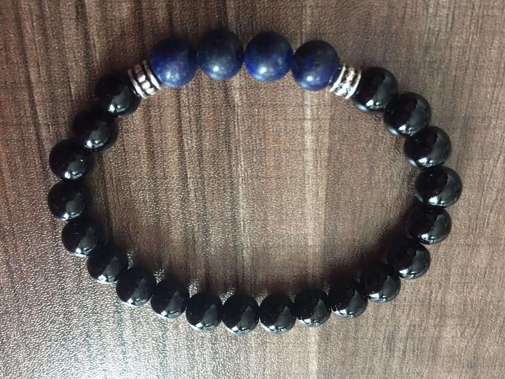 

Charm Bracelets Natural Stone 8MM Lapis Lazuli Bracelet Black Onyx Yoga Prayer Mala Beads Fashion For Women Men
