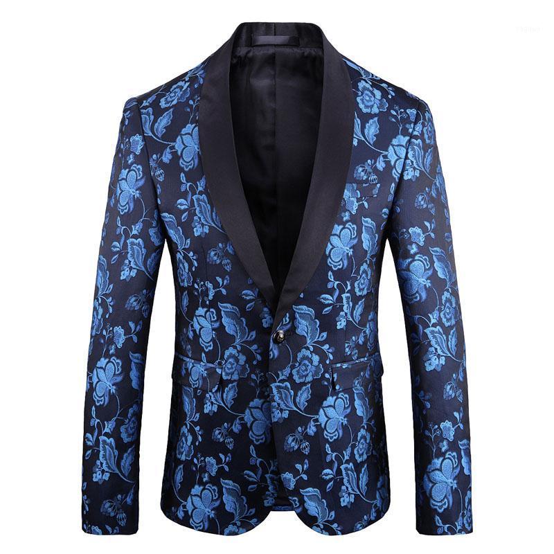 

Men's Suits & Blazers 2021 Autumn And Winter Large Size Suit Blazer High Quality Jacquard Embroidery Dress Wild Single West, Blue