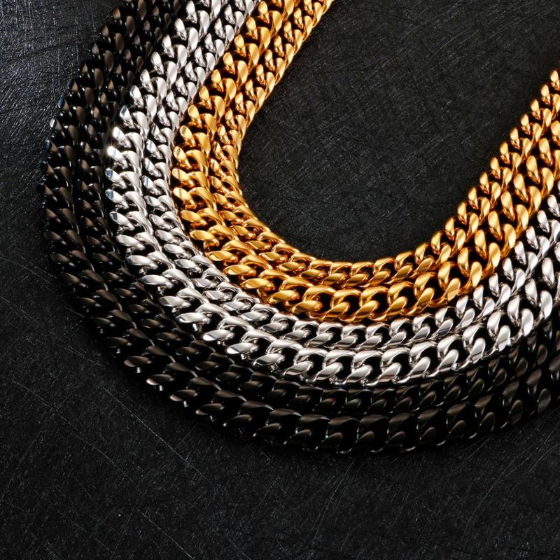 

10/13mm Width Cuban Curb Dragon Clasp Necklace Out Rhinestone Stainless Steel Link With 3 Color For Men Chains