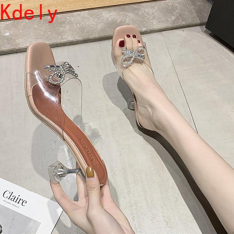 

Crystal Transparent Sandals Women Glass High Heels Slippers Ladies Shoes Summer Diamonds Sandales Femmina Clear Sandalias, Black
