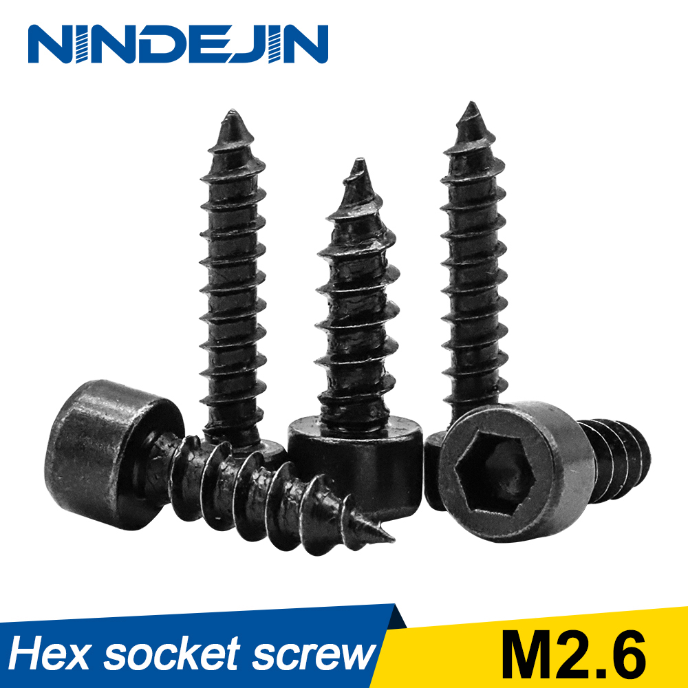 

M2.6 100pcs NINDEJIN Nail Black Carbon Steel Allen Head Self Tapping Screw