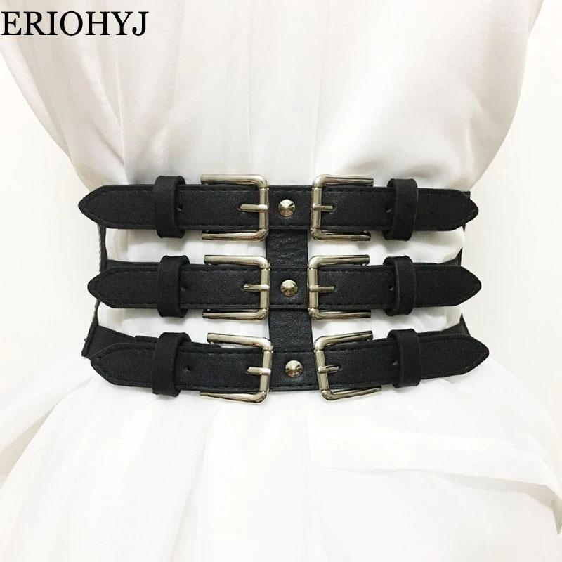 

Belts 1PC Vintage 3 Straps Women Lady Fashion Soft Faux Leather Elastic Belt Self Tie Wrap Waist For Mujer Dress Slimming Corset, Black;brown