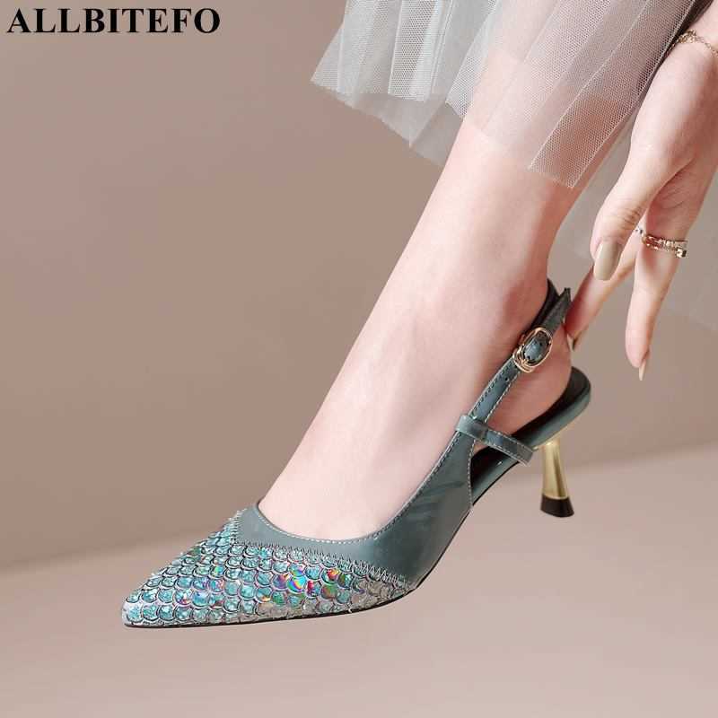 

ALLBITEFO Size:33-43 genuine leather gold heels party women shoes Snake skin women heels shoes summer women sandals sandalias 210611, As picture