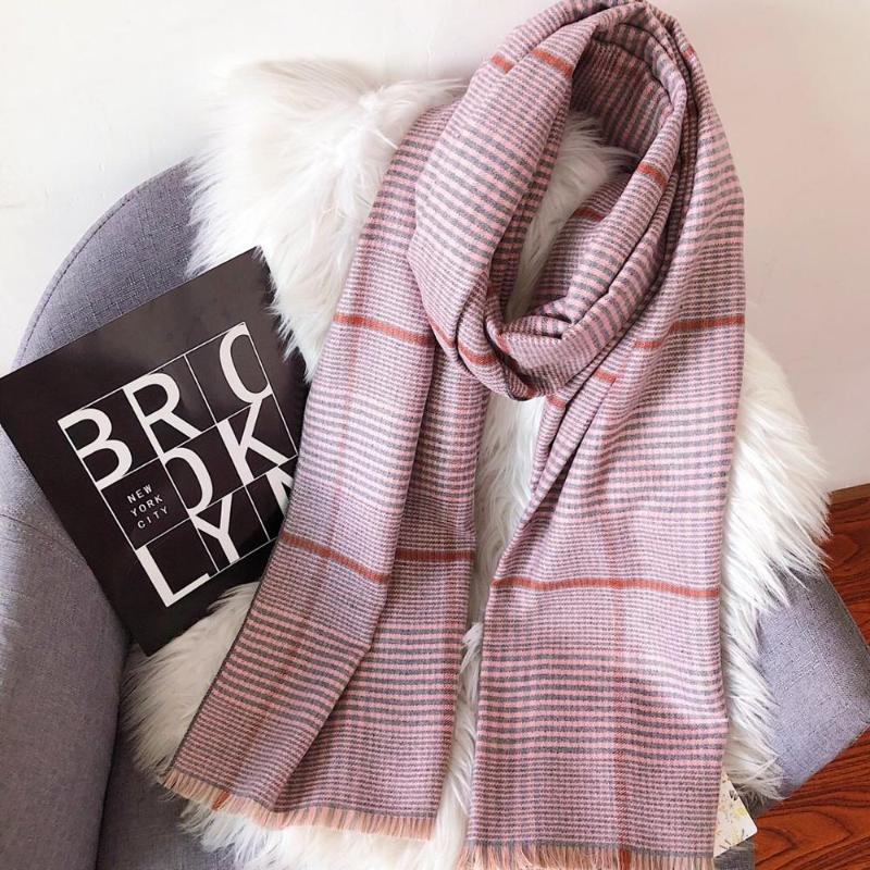 

Scarves Women Scarf Winter Woman Plaid Wrap Shawl Thick Women's Warm Cashmere Wool Cotton Blended Brushed Poncho