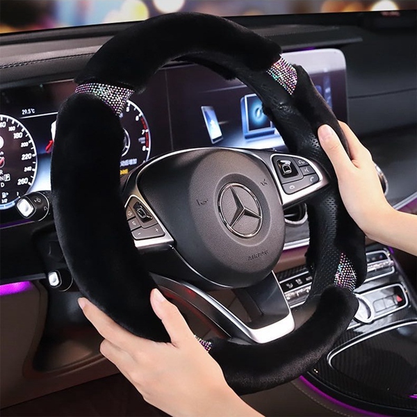 

Car color diamond plush steering wheel cover winter handle hot rhinestone creative warmth15 Inch Handcraft auto Interior Accessories