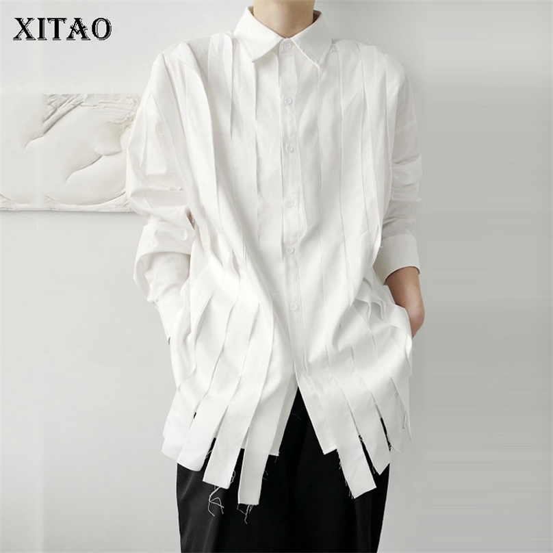 

XITAO Tassel White Blouse Fashion Full Sleeve Autumn Single Breast Pleated Small Fresh Casual Style Loose Shirt ZP2055 210719, White zp2055