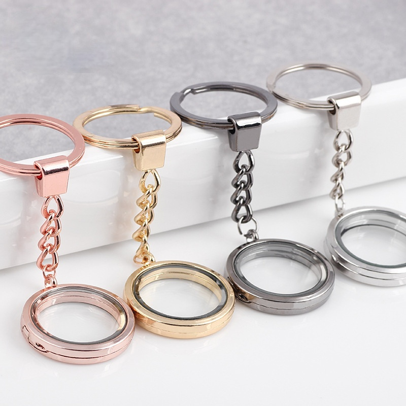 

Openable Floating Locket Key Rings Round lockets pendants keychain DIY fashion jewelry will and sandy silver gold, Slivery;golden