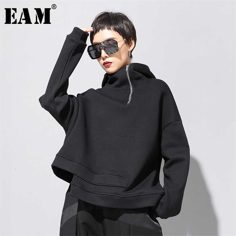 

[EAM] Loose Fit Asymmetrical Oversized Sweatshirt Hooded Long Sleeve Women Big Size Fashion Spring Autumn 19A-a527 211109, Black