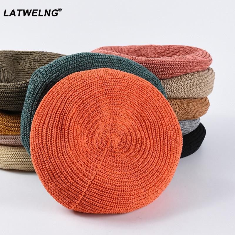 

Wide Brim Hats 11 Colors Spring Summer Women Knit Berets Ladies Solid Flat Cap Fashion Crochet French Caps Stars Painter Hat Wholesale, White