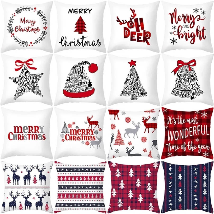 

45cm Christmas Pillow Case Cushion Cover Merry Christmas Decorations For Home 2021 Xmas Cristmas Ornaments New Year Gifts 50pcs Free DHL HH21-704, As pic show