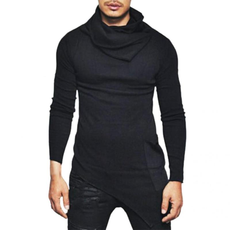 

Men's Hoodies & Sweatshirts Men Autumn Shirt 2021 Solid Color Pile-up Collar Casual Pullover Long Sleeve Irregular Spring Top For Daily Wear, Black