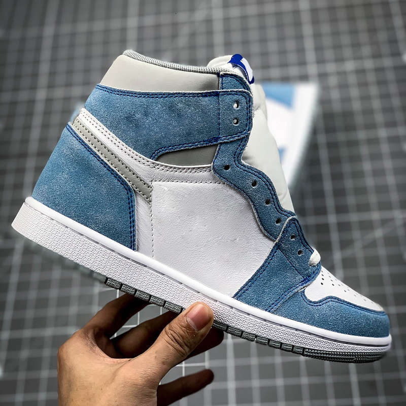 

High Quality Jumpman Women's Basketball Shoes Men's 1 S Washed white blue Outdoor Sports, Yellow