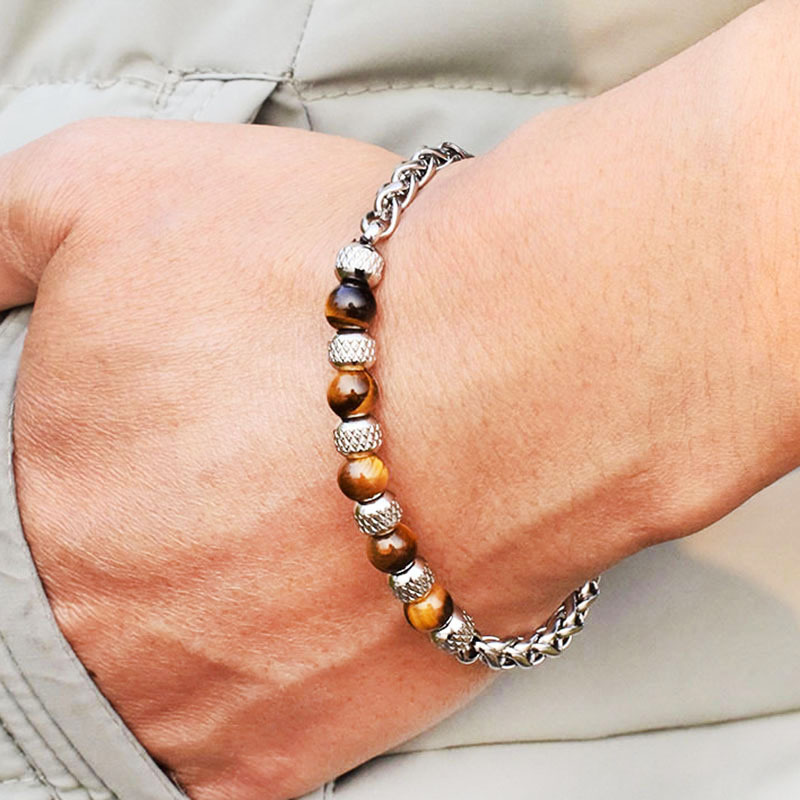 

Adjustable stainless steel bracelet stone beaded bracelets for women pulseras jewellery men bileklik accessories bijoux homme, Black
