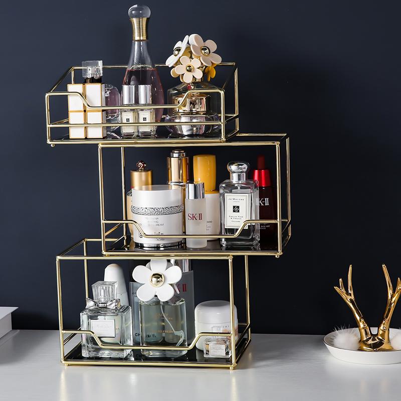 

Bathroom Storage & Organization Nordic Rotating Cosmetic Desktop Box Transparent Makeup Organizer 2 Tiers Glass Tray Dressing Table Finishin