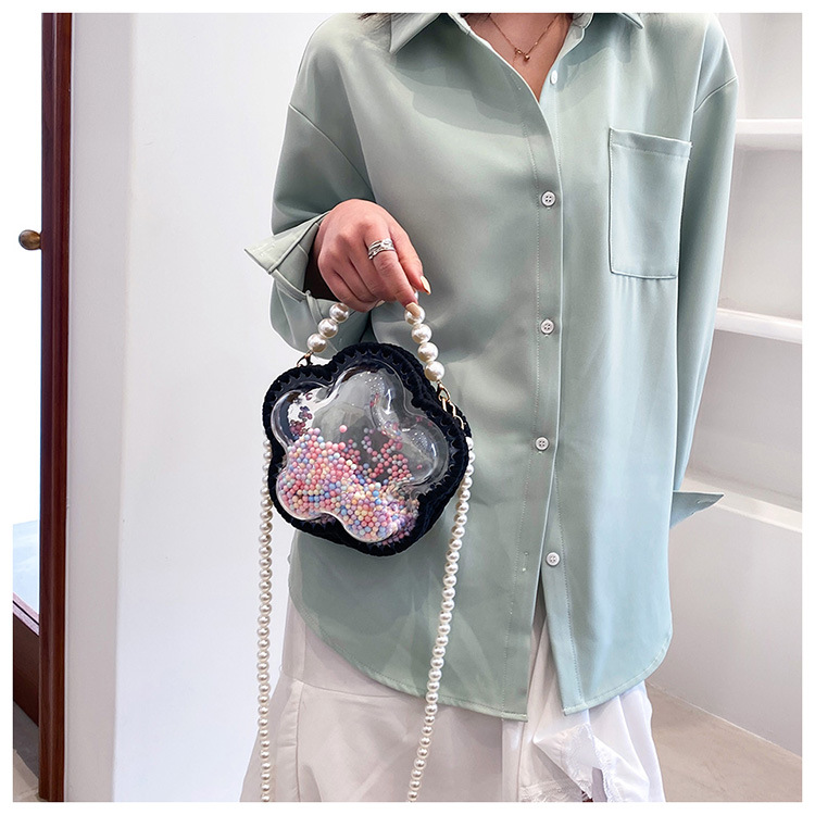 

Fashion Design Evening Bags Flower-Shaped Pearl Hand-Woven Shoulder Messenger Bag, Pink