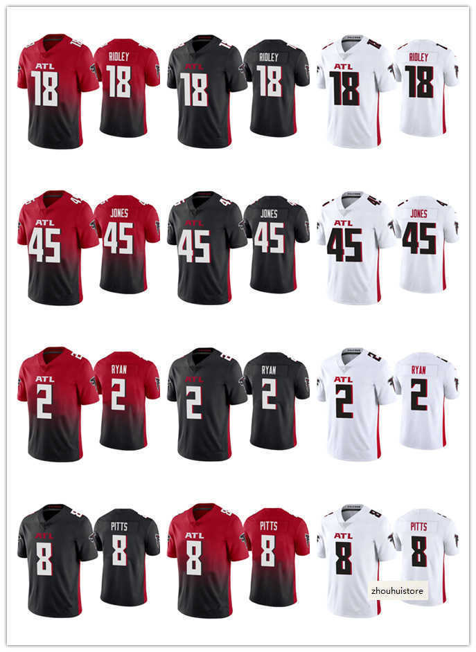

2021 AtlantaFalconsMEN WOMEN YOUTH Kyle Pitts Ridley 45 deion jones 2 Matt Ryan 2nd Alternate Vapor Limited Jersey, Black;red
